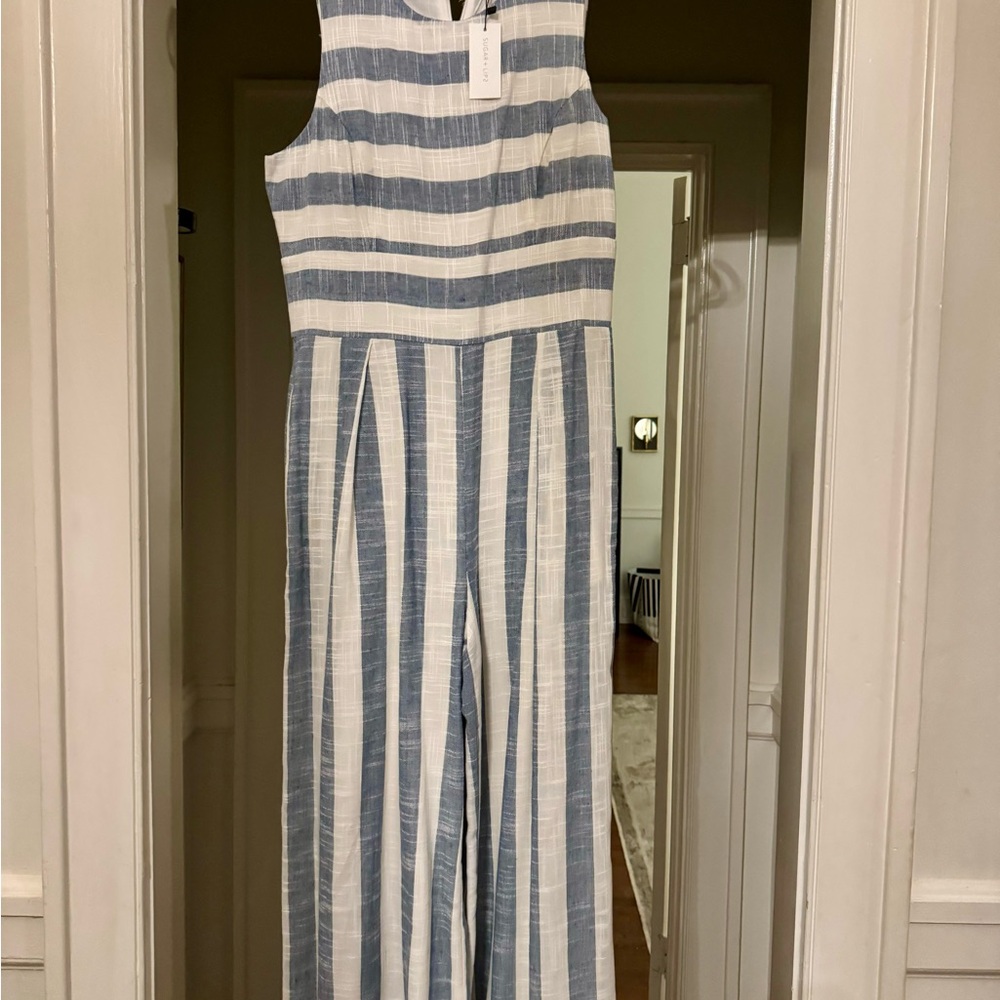 Blue and White Striped Jumpsuit